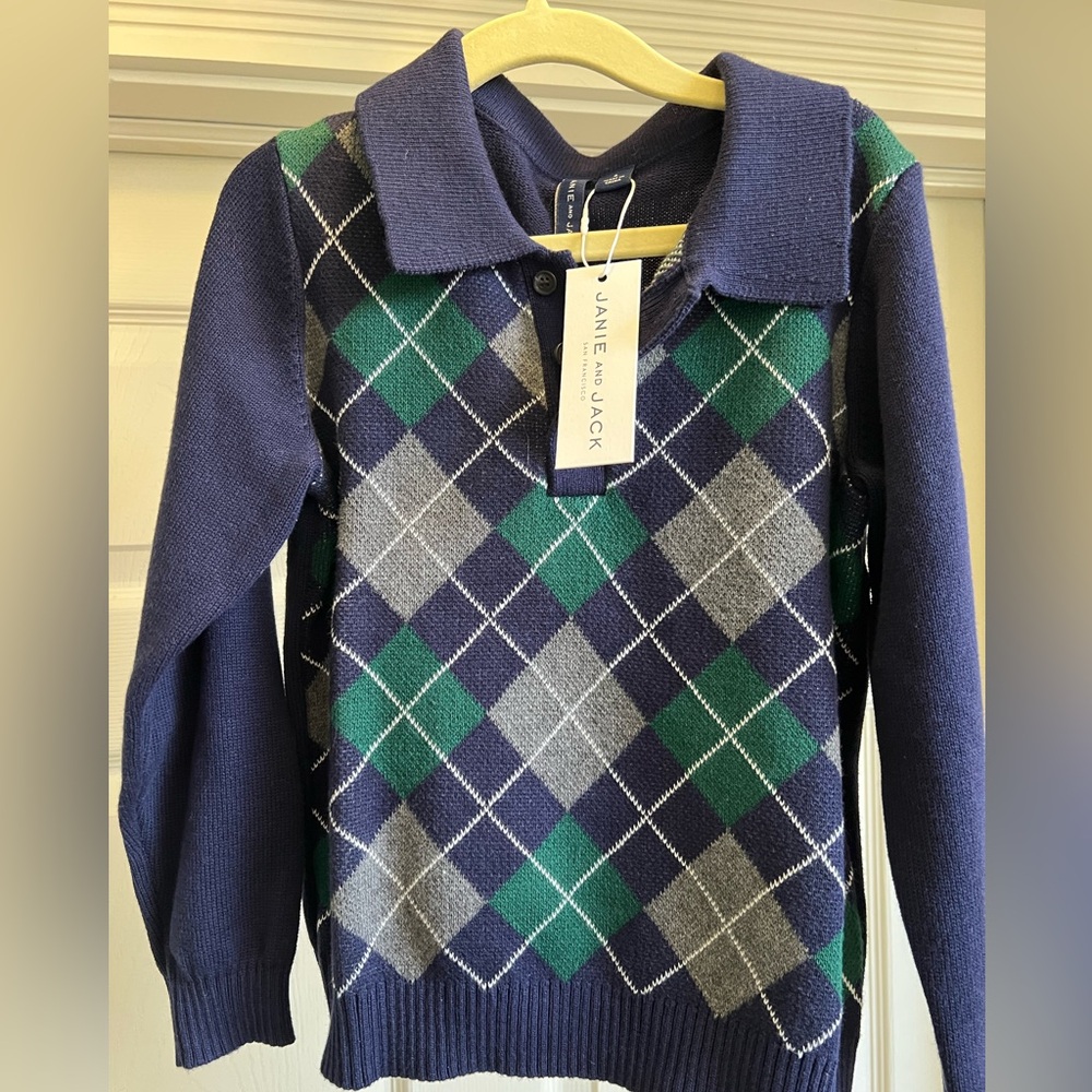 Janie and Jack Boys Sweater size 4 - Navy, Green, Gray Argyle